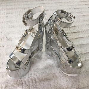 YRU Nightcall Silver Platform Heels Size 6